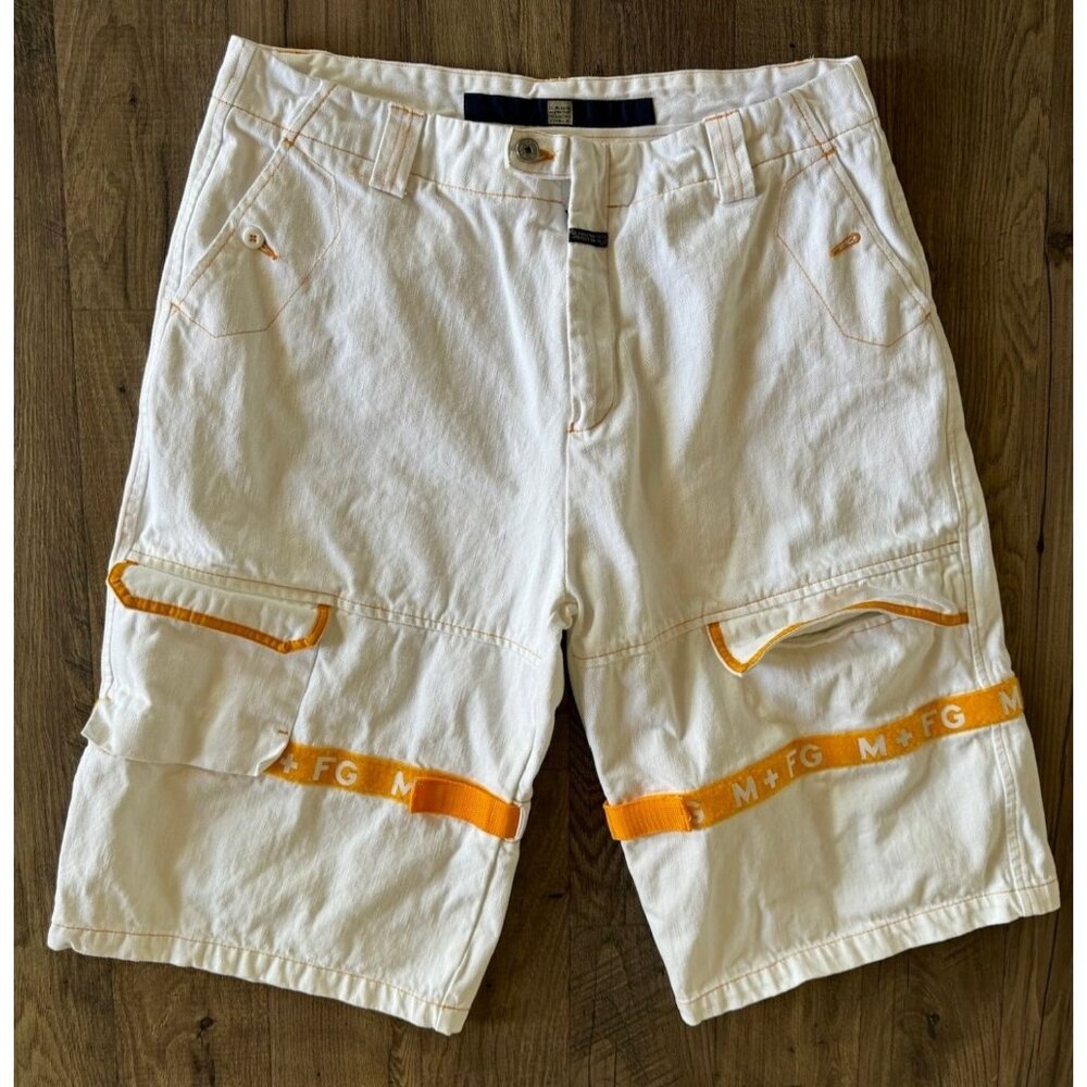 Marithe Francois Girbaud Baggy Jean Shorts Wide Leg White Denim Men's 38 Vtg Y2K